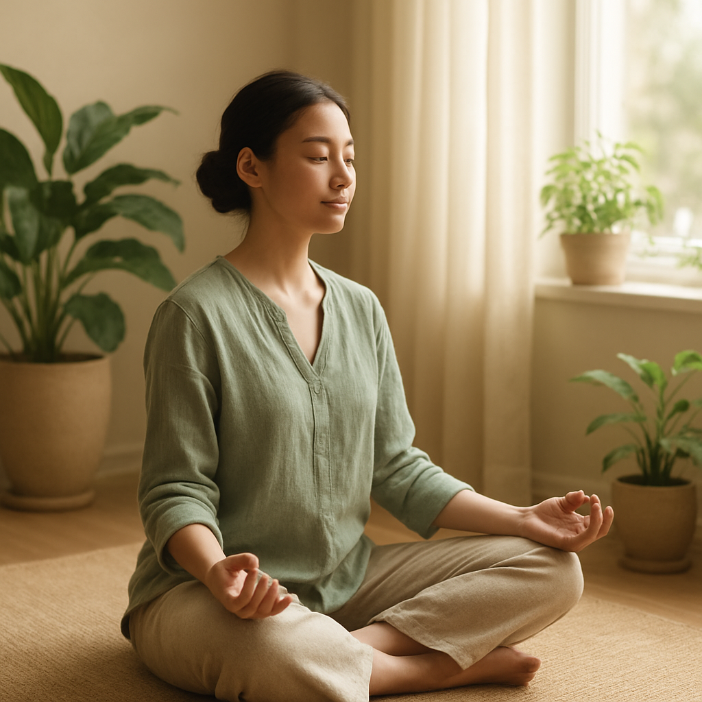 A calm, serene moment of personal wellness in natural light